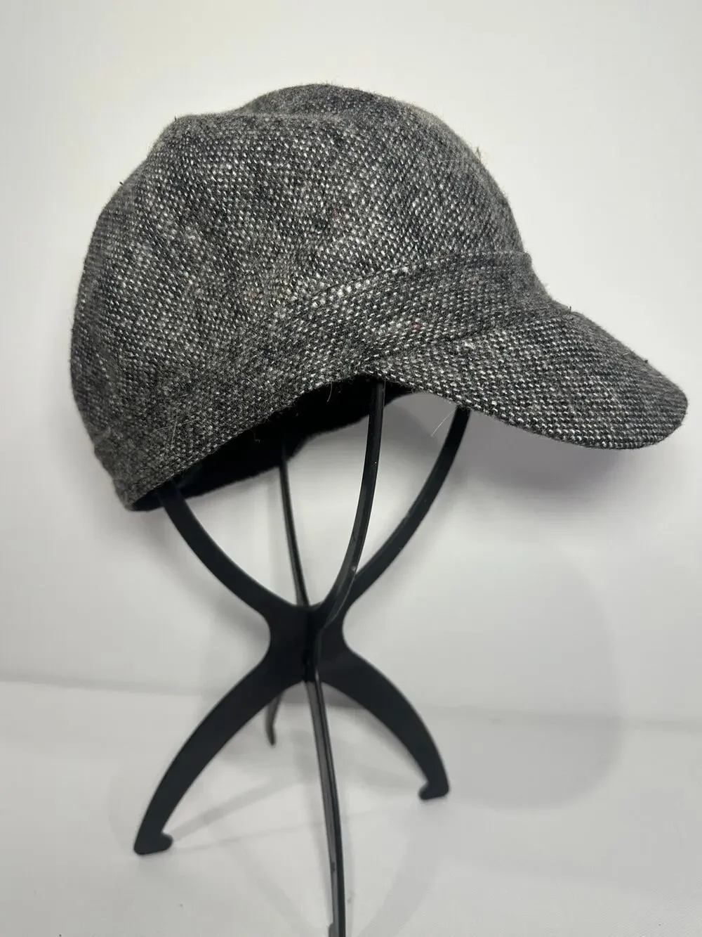 Vintage Y2K Charcoal Grey Tweed Wool Blend Newsboy Baker Boy Cabbie Cap Hat OS